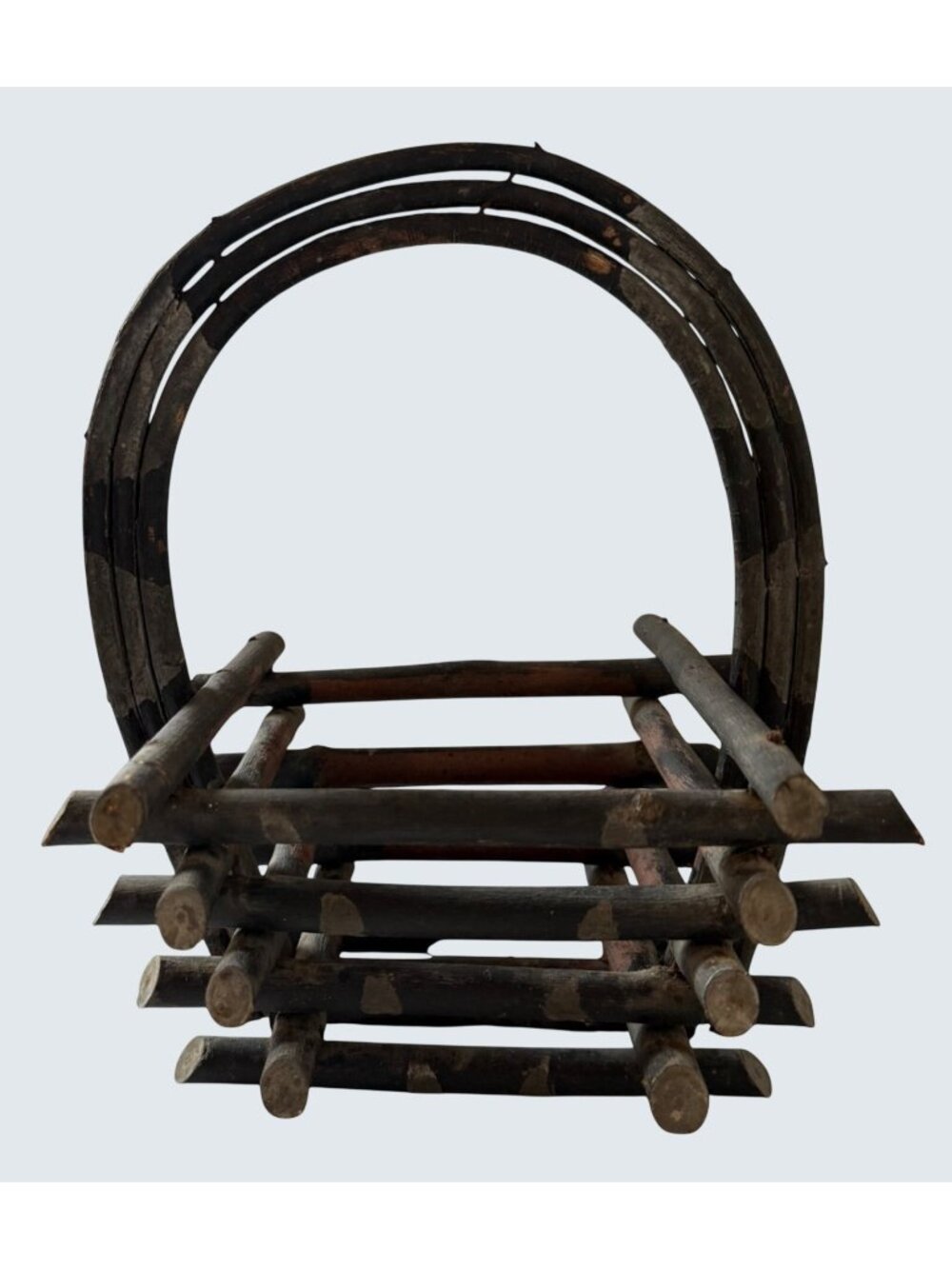 Vintage Adirondack Style Twig Basket Plant Holder Folk Art Bentwood Rustic